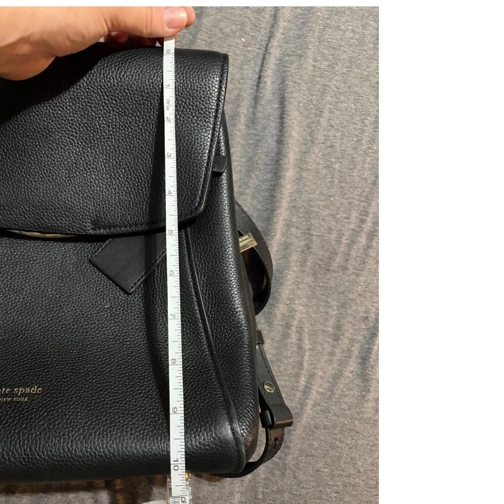 Kate Spade New York Black Pebbled Leather Flap Backpack Gold Hardware Heart Bag